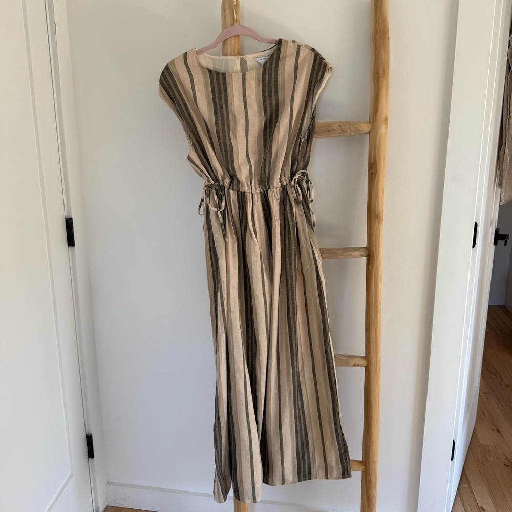 Beautiful Striped Flattering Drawstring Waist Long Maxi Dress - cotton - Size S